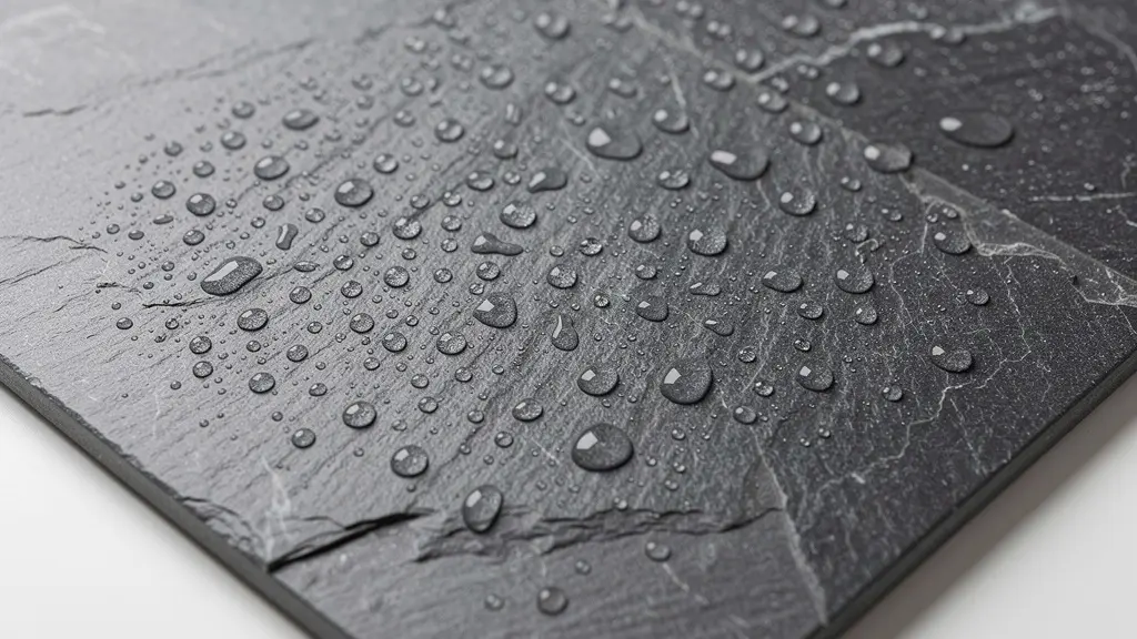 Détail de la texture effet pierre d'un receveur de douche en résine